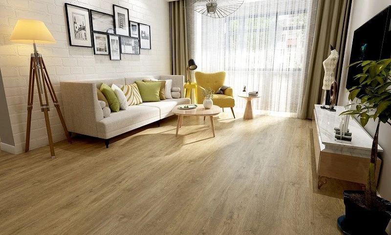 Mẫu sàn gỗ màu vàng be vân gõ sồi