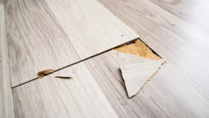 Sàn gỗ bị bong tróc nghiêm trọng cần được xử lý cẩn thận