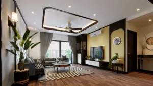 Ứng dụng sàn gỗ cho phòng khách mang phong cách Indochine